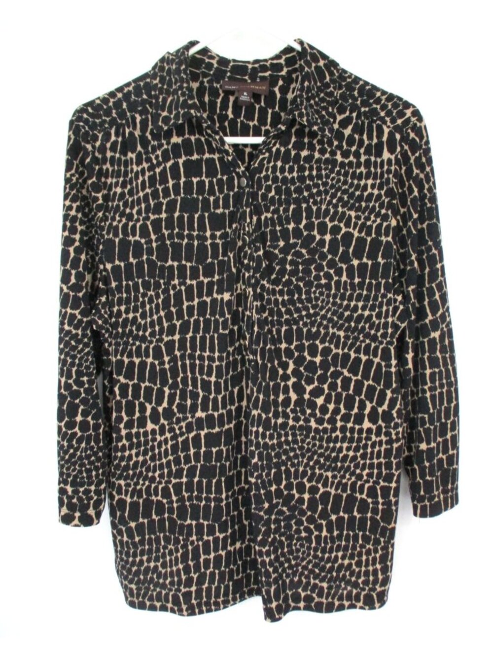 Dana Buchman Womens Top XL 3/4 Sleeve 1/2 Button Animal Print Stretch